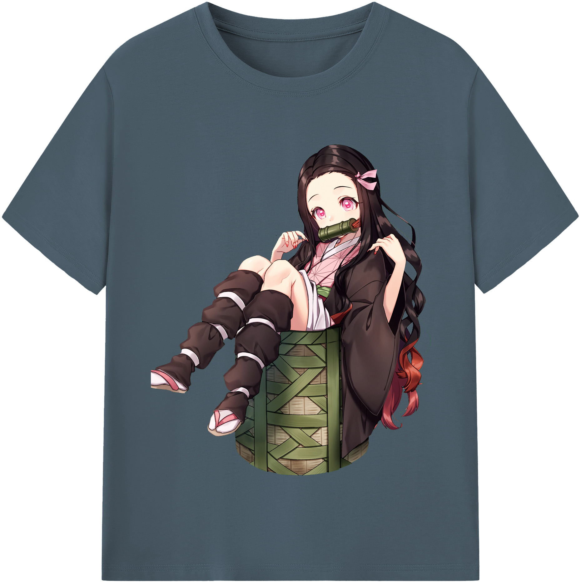 （画像用） 鬼滅の刃（きめつのやいば）竈門 禰󠄀豆子／かまど ねずこ Kamado Nezuko 綿100％半袖Tシャツ（フロントプリント）